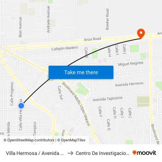 Villa Hermosa / Avenida San Luis Potosí to Centro De Investigaciones Culturales map