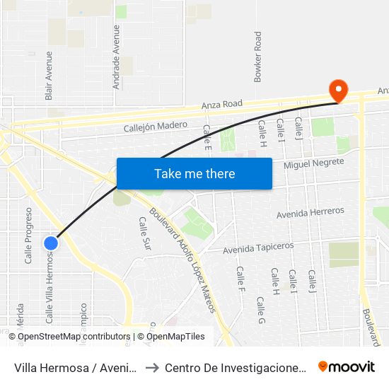 Villa Hermosa / Avenida Puebla to Centro De Investigaciones Culturales map