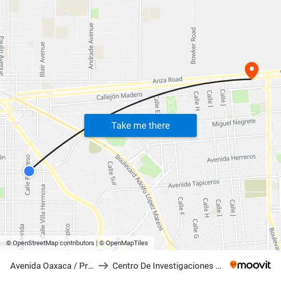 Avenida Oaxaca / Progreso to Centro De Investigaciones Culturales map