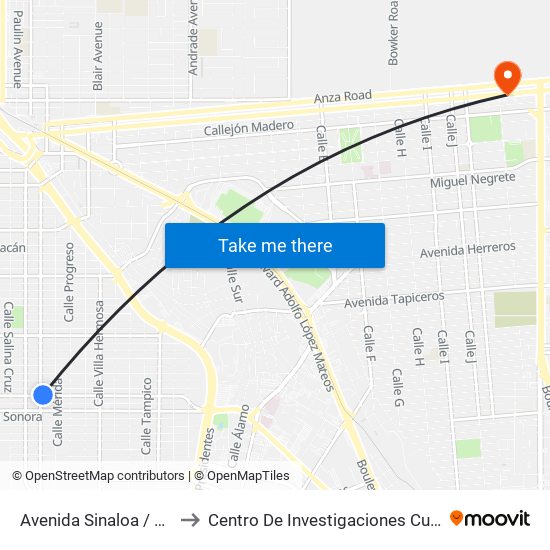 Avenida Sinaloa / Uxmal to Centro De Investigaciones Culturales map
