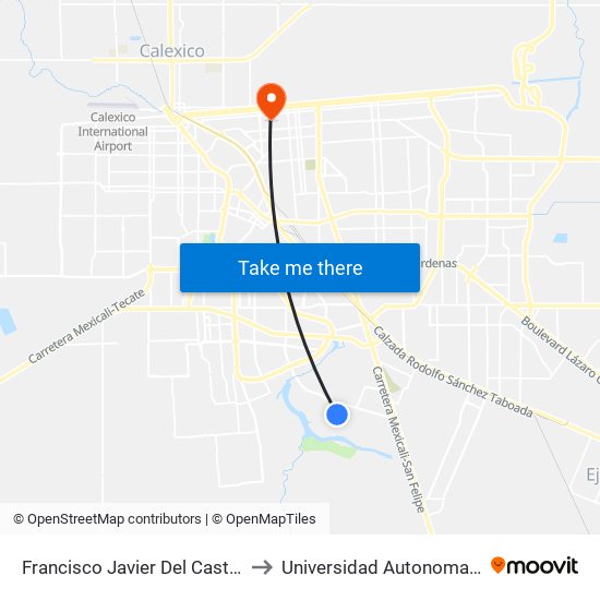 Francisco Javier Del Castillo / Avenida José De La Barcena to Universidad Autonoma De Durango Campus Mexicali map