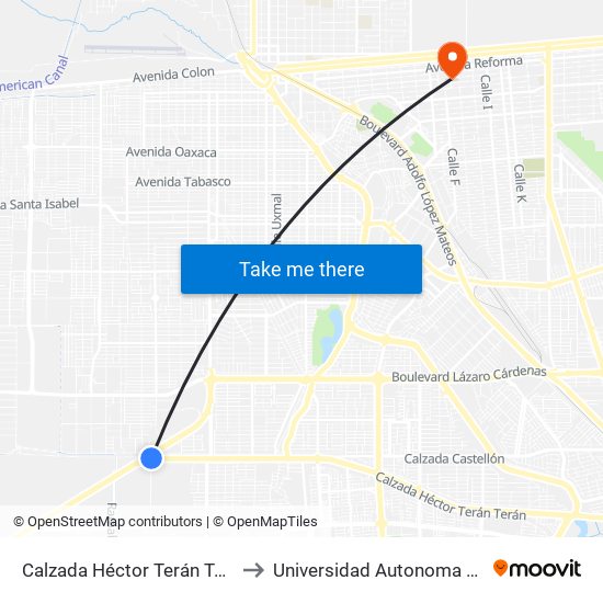 Calzada Héctor Terán Terán / Calzada Esteban Cantú to Universidad Autonoma De Durango Campus Mexicali map