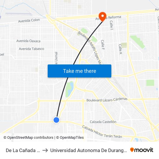 De La Cañada / Encinas to Universidad Autonoma De Durango Campus Mexicali map