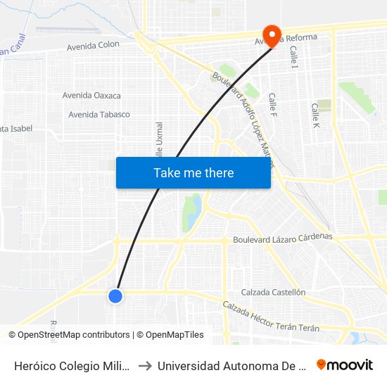 Heróico Colegio Militar / Antonio Medina to Universidad Autonoma De Durango Campus Mexicali map