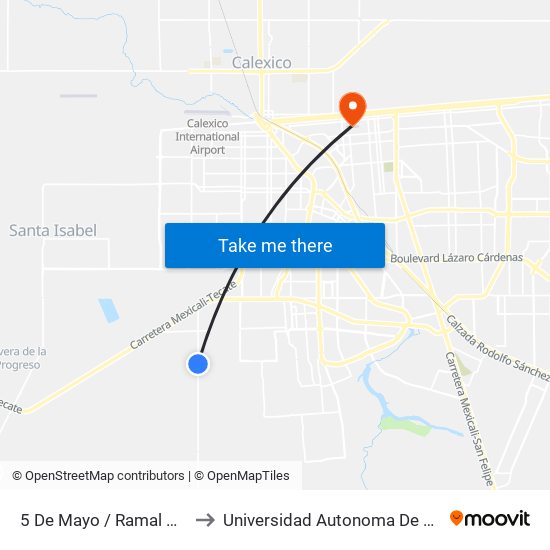 5 De Mayo / Ramal A Colonia Ahumadita to Universidad Autonoma De Durango Campus Mexicali map