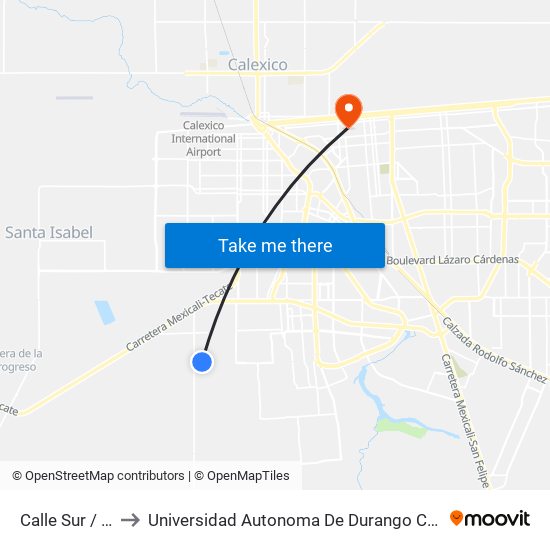 Calle Sur / Jarilla to Universidad Autonoma De Durango Campus Mexicali map