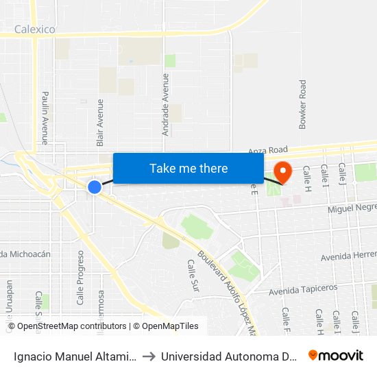 Ignacio Manuel Altamirano / Avenida Reforma to Universidad Autonoma De Durango Campus Mexicali map