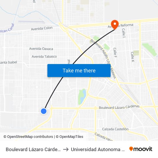 Boulevard Lázaro Cárdenas / Continente Americano to Universidad Autonoma De Durango Campus Mexicali map