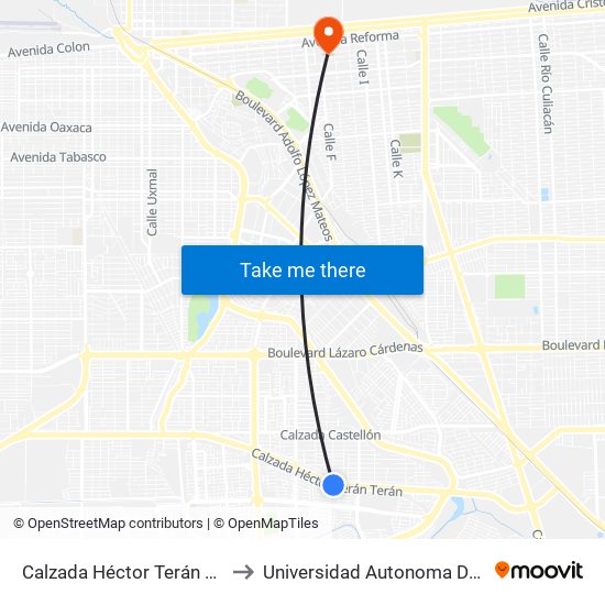 Calzada Héctor Terán Terán / Felipa De Arellano to Universidad Autonoma De Durango Campus Mexicali map