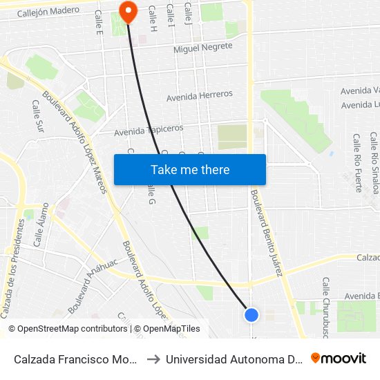 Calzada Francisco Montejano / Jesús Solórzano to Universidad Autonoma De Durango Campus Mexicali map