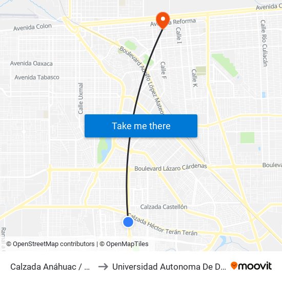 Calzada Anáhuac / Avenida De La Troje to Universidad Autonoma De Durango Campus Mexicali map