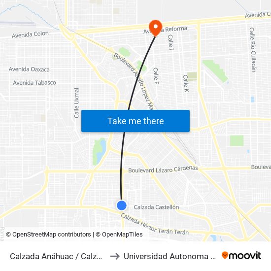 Calzada Anáhuac / Calzada Castellón O Islas Malvinas to Universidad Autonoma De Durango Campus Mexicali map