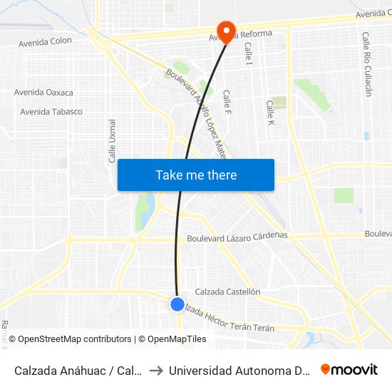 Calzada Anáhuac / Calzada Héctor Terán Terán to Universidad Autonoma De Durango Campus Mexicali map