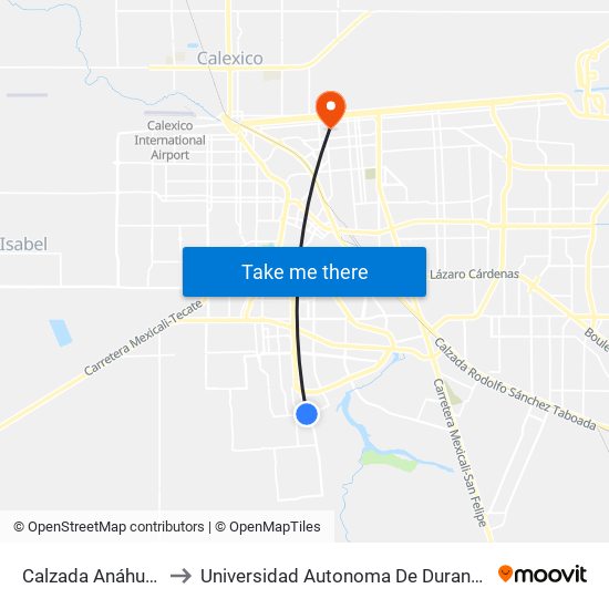 Calzada Anáhuac / Torino to Universidad Autonoma De Durango Campus Mexicali map