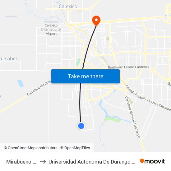 Mirabueno / Ferrol to Universidad Autonoma De Durango Campus Mexicali map