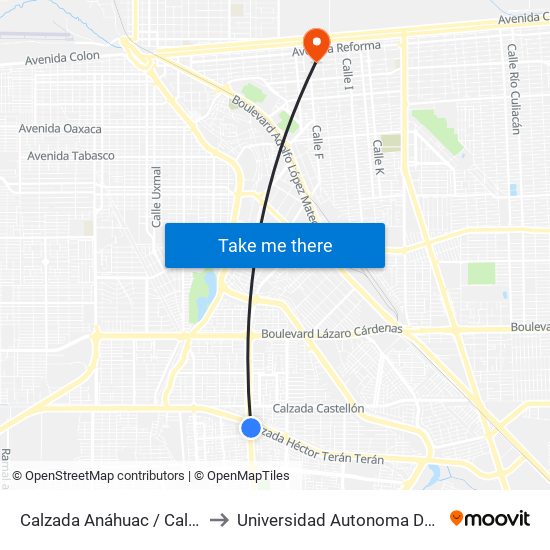 Calzada Anáhuac / Calzada Héctor Terán Terán to Universidad Autonoma De Durango Campus Mexicali map