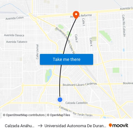 Calzada Anáhuac / Gerona to Universidad Autonoma De Durango Campus Mexicali map