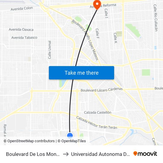 Boulevard De Los Monarcas / Leonardo Da Vinci to Universidad Autonoma De Durango Campus Mexicali map