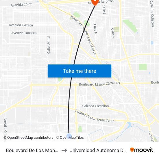 Boulevard De Los Monarcas / De Las Heráldicas to Universidad Autonoma De Durango Campus Mexicali map