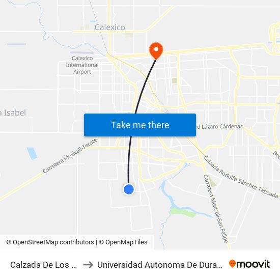 Calzada De Los Reyes / Utiel to Universidad Autonoma De Durango Campus Mexicali map