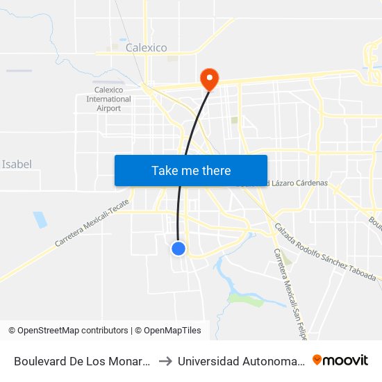 Boulevard De Los Monarcas / Avenida De Las Heráldicas to Universidad Autonoma De Durango Campus Mexicali map