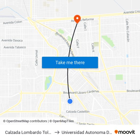 Calzada Lombardo Toledano / Donaciano Íñiguez to Universidad Autonoma De Durango Campus Mexicali map