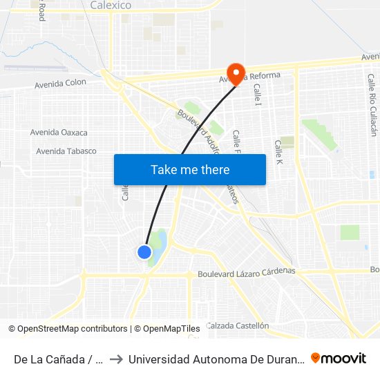 De La Cañada / Del Granizo to Universidad Autonoma De Durango Campus Mexicali map