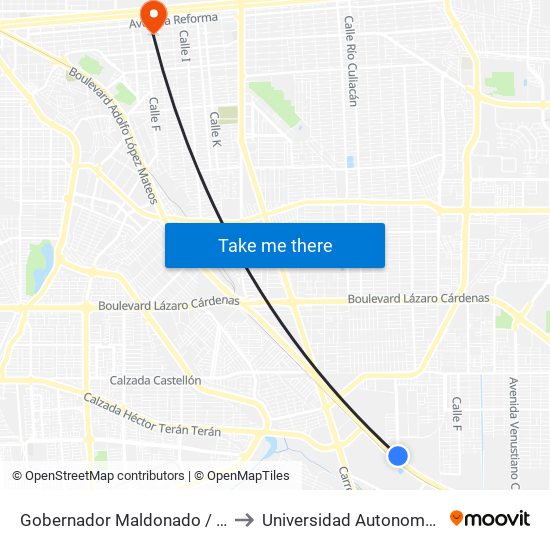 Gobernador Maldonado / Calzada Rodolfo Sánchez Taboada to Universidad Autonoma De Durango Campus Mexicali map