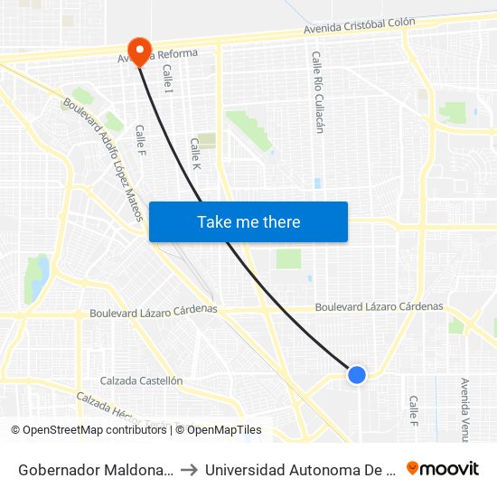 Gobernador Maldonado / Avenida Cabildo to Universidad Autonoma De Durango Campus Mexicali map