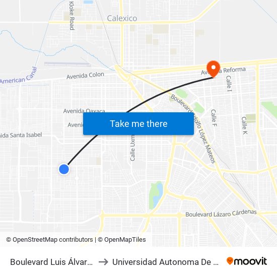 Boulevard Luis Álvarez / Avenida España to Universidad Autonoma De Durango Campus Mexicali map