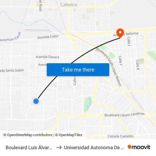 Boulevard Luis Álvarez / Avenida Tanzania to Universidad Autonoma De Durango Campus Mexicali map