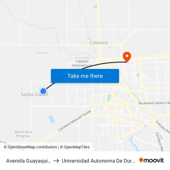 Avenida Guayaquil / Del Refugio to Universidad Autonoma De Durango Campus Mexicali map