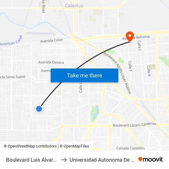 Boulevard Luis Álvarez / Avenida Rumania to Universidad Autonoma De Durango Campus Mexicali map