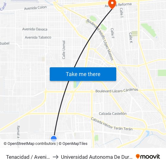 Tenacidad / Avenida Estabilidad to Universidad Autonoma De Durango Campus Mexicali map
