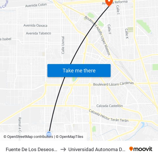 Fuente De Los Deseos / Fuente De Los Tritones to Universidad Autonoma De Durango Campus Mexicali map