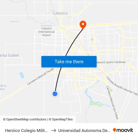 Heróico Colegio Militar / Hacienda Caracheo to Universidad Autonoma De Durango Campus Mexicali map