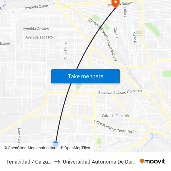 Tenacidad / Calzada Del Castillo to Universidad Autonoma De Durango Campus Mexicali map