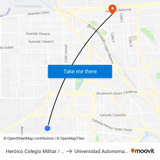 Heróico Colegio Militar / General Manuel De Mier Y Terán to Universidad Autonoma De Durango Campus Mexicali map