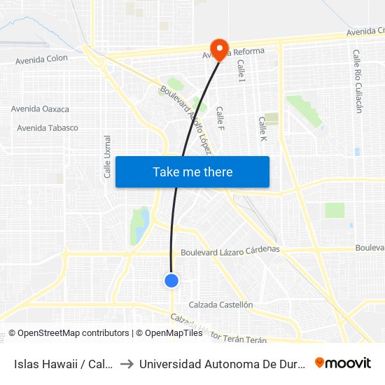 Islas Hawaii / Calzada Anáhuac to Universidad Autonoma De Durango Campus Mexicali map