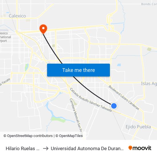 Hilario Ruelas / Treceava to Universidad Autonoma De Durango Campus Mexicali map