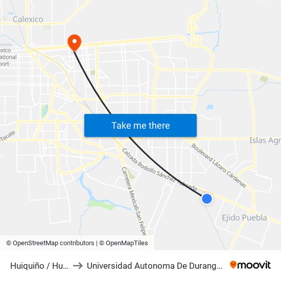 Huiquiño / Huazontles to Universidad Autonoma De Durango Campus Mexicali map