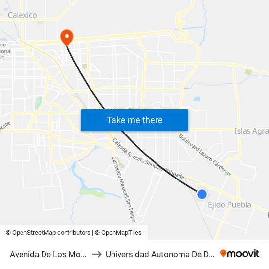 Avenida De Los Mosaicos / Del Cuero to Universidad Autonoma De Durango Campus Mexicali map
