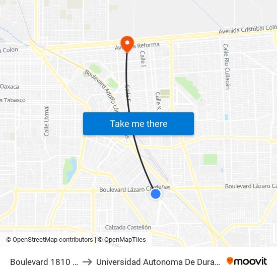 Boulevard 1810 / Calle 1810 to Universidad Autonoma De Durango Campus Mexicali map