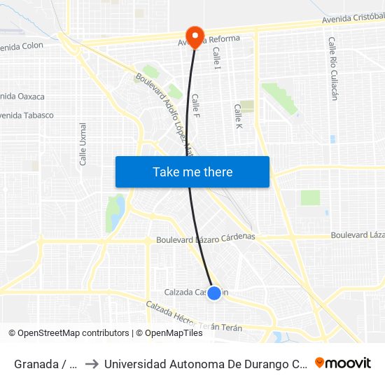 Granada / Bilbao to Universidad Autonoma De Durango Campus Mexicali map