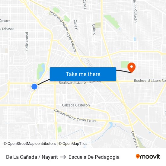 De La Cañada / Nayarit to Escuela De Pedagogia map