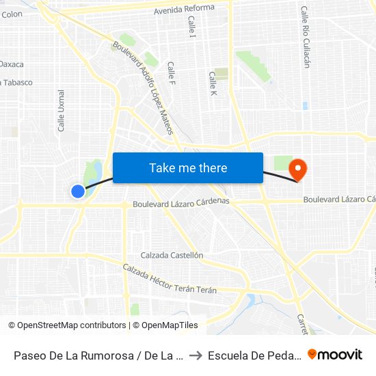Paseo De La Rumorosa / De La Barranca to Escuela De Pedagogia map