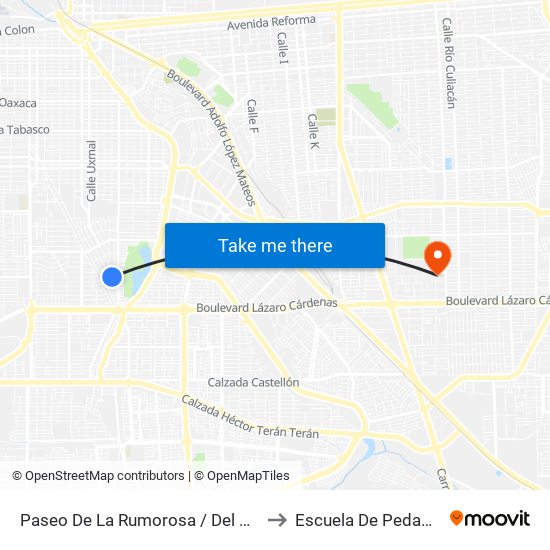 Paseo De La Rumorosa / Del Granizo to Escuela De Pedagogia map