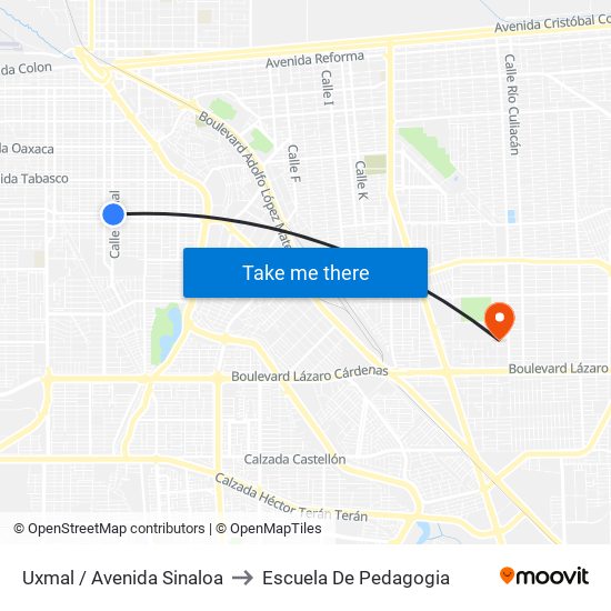 Uxmal / Avenida Sinaloa to Escuela De Pedagogia map