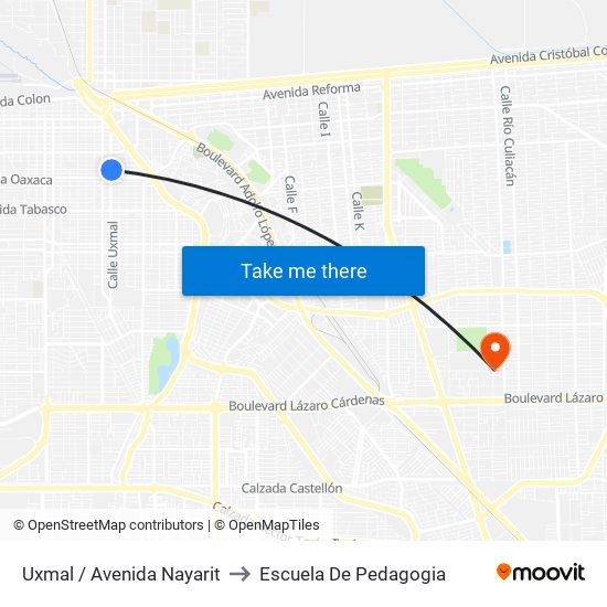 Uxmal / Avenida Nayarit to Escuela De Pedagogia map