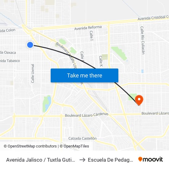 Avenida Jalisco / Tuxtla Gutiérrez to Escuela De Pedagogia map
